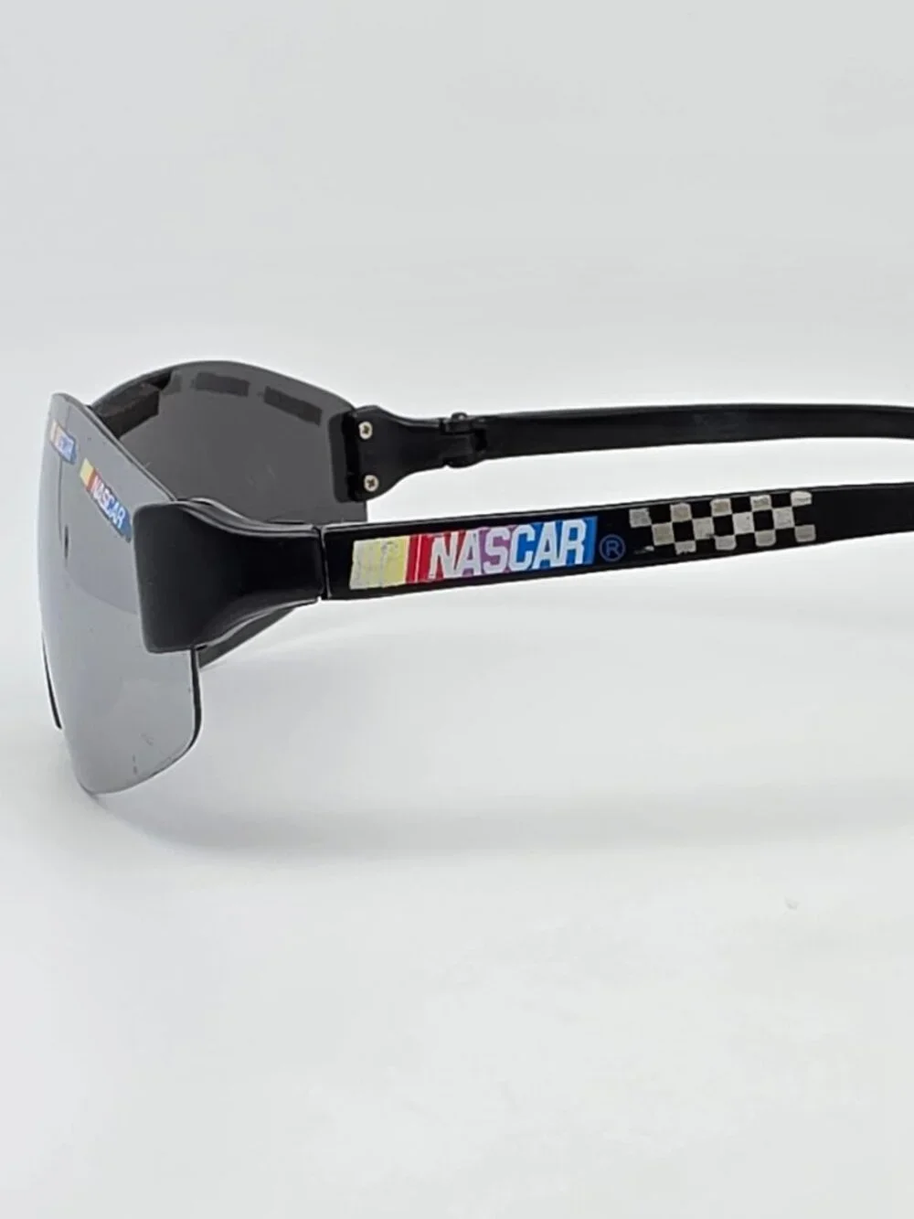 Nascar Black Frame Silver Mirror Lens Shield Racing Sunglasses 130-13-112 1990s